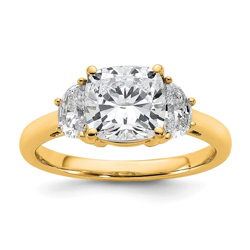 14K Yellow Gold 2.50 Carat Certified Lab Grown Diamond VS SI+ G+ Complete Cushion and Half Moon Three Stone Engagement Ring