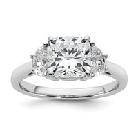 14K White Gold 0.50 Carat Lab Grown Diamond VS SI+ G+ Half Moon and 2 Carat Cushion Center Semi Mount Three Stone Engagement Ring view 1