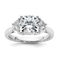 14K White Gold 3.12 Carat Certified Lab Grown Diamond VS SI+ G+ Complete Cushion and Half Moon Three Stone Engagement Ring view 1