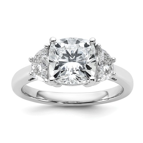 14K White Gold 3.12 Carat Certified Lab Grown Diamond VS SI+ G+ Complete Cushion and Half Moon Three Stone Engagement Ring