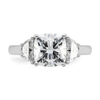 14K White Gold 0.62 Carat Lab Grown Diamond VS SI+ G+ Half Moon and 2.50 Carat Cushion Center Semi Mount Three Stone Engagement Ring view 4