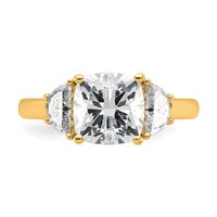 14K Yellow Gold 0.62 Carat Lab Grown Diamond VS+ F+ Half Moon and 2.50 Carat Cushion Center Semi Mount Three Stone Engagement Ring view 4