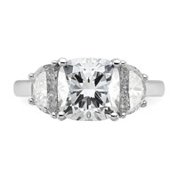 14K White Gold 4 Carat Certified Lab Grown Diamond VS+ F+ Complete Cushion and Half Moon Three Stone Engagement Ring view 4