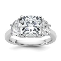 14K White Gold 4 Carat Certified Lab Grown Diamond VS+ F+ Complete Cushion and Half Moon Three Stone Engagement Ring view 1