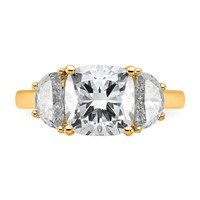 14K Yellow Gold 4 Carat Certified Lab Grown Diamond VS SI+ G+ Complete Cushion and Half Moon Three Stone Engagement Ring view 4