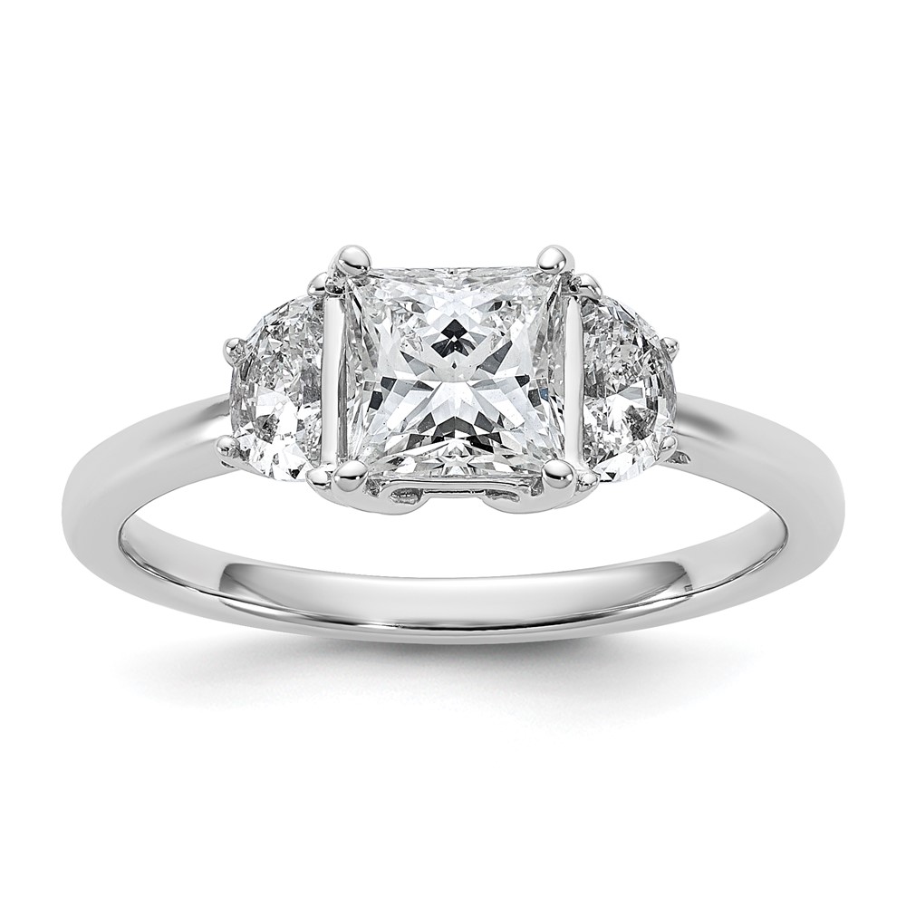 14K White Gold 1.38 Carat Certified Lab Grown Diamond VS SI+ G+ Princess and Half Moon Complete Three Stone Engagement Ring