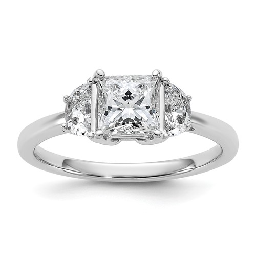 14K White Gold 1.38 Carat Certified Lab Grown Diamond VS+ F+ Princess and Half Moon Complete Three Stone Engagement Ring