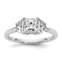 14K White Gold 0.38 Carat Lab Grown Diamond VS SI+ G+ Half Moon 1 Carat Princess Center Semi Mount Three Stone Engagement Ring view 1