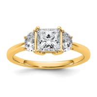 14K Yellow Gold 0.38 Carat Lab Grown Diamond VS SI+ G+ Half Moon 1 Carat Princess Center Semi Mount Three Stone Engagement Ring view 1