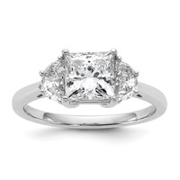 14K White Gold 0.50 Carat Lab Grown Diamond VS+ F+ Half Moon 1.50 Carat Princess Center Semi Mount Three Stone Engagement Ring view 1