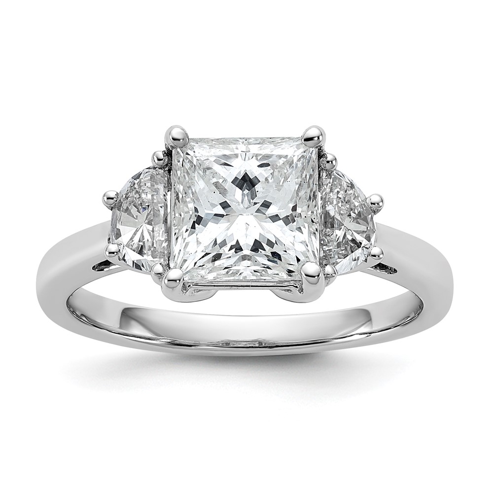 14K White Gold 2.50 Carat Certified Lab Grown Diamond VS SI+ G+ Princess and Half Moon Complete Three Stone Engagement Ring