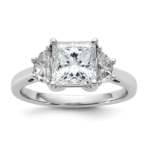 14K White Gold 2.50 Carat Certified Lab Grown Diamond VS SI+ G+ Princess and Half Moon Complete Three Stone Engagement Ring