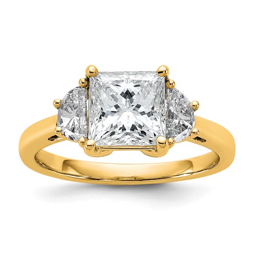 14K Yellow Gold 2.50 Carat Certified Lab Grown Diamond VS+ F+ Princess and Half Moon Complete Three Stone Engagement Ring