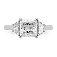 14K White Gold 0.50 Carat Lab Grown Diamond VS SI+ G+ Half Moon 2 Carat Princess Center Semi Mount Three Stone Engagement Ring view 4