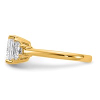 14K Yellow Gold 0.50 Carat Lab Grown Diamond VS+ F+ Half Moon 2 Carat Princess Center Semi Mount Three Stone Engagement Ring view 3