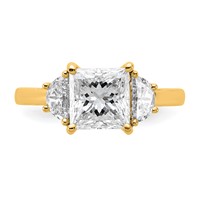 14K Yellow Gold 0.50 Carat Lab Grown Diamond VS+ F+ Half Moon 2 Carat Princess Center Semi Mount Three Stone Engagement Ring view 4