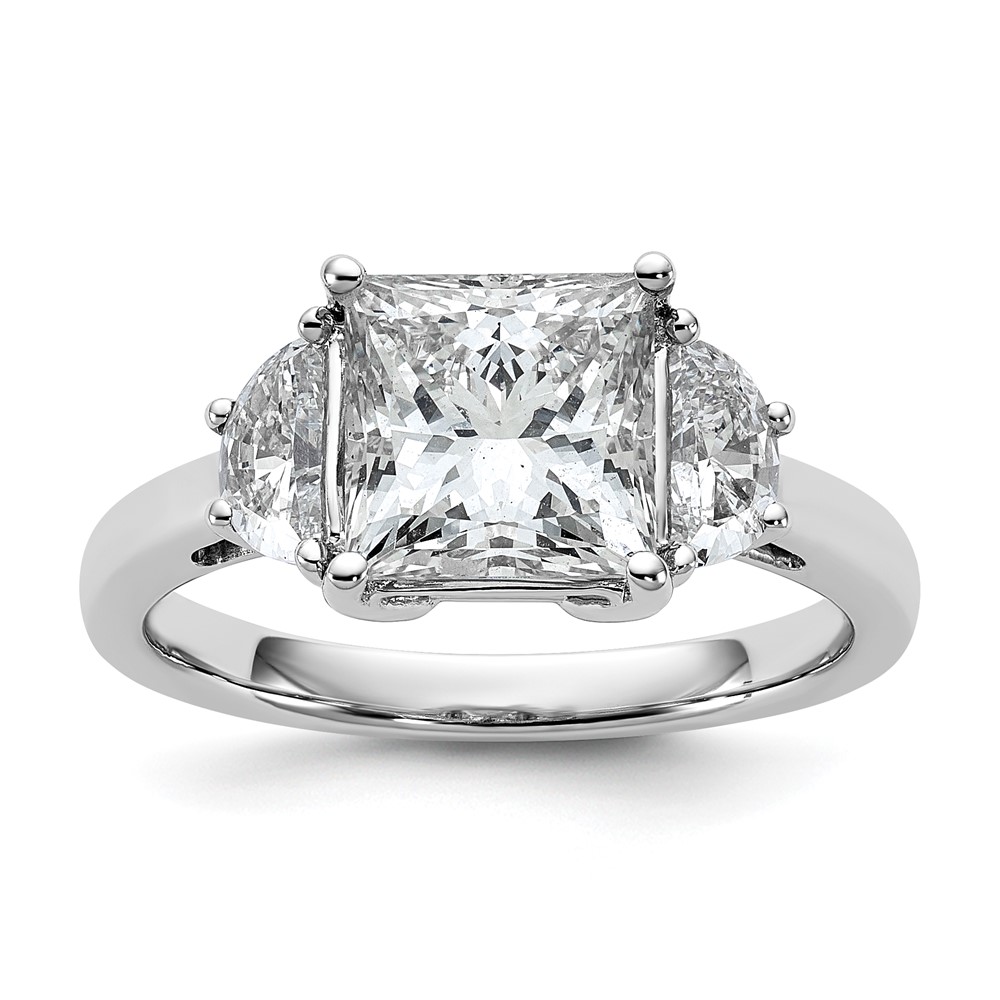 14K White Gold 3.12 Carat Certified Lab Grown Diamond VS+ F+ Princess and Half Moon Complete Three Stone Engagement Ring