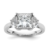 14K White Gold 3.12 Carat Certified Lab Grown Diamond VS+ F+ Princess and Half Moon Complete Three Stone Engagement Ring view 1