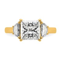 14K Yellow Gold 3.12 Carat Certified Lab Grown Diamond VS+ F+ Princess and Half Moon Complete Three Stone Engagement Ring view 4