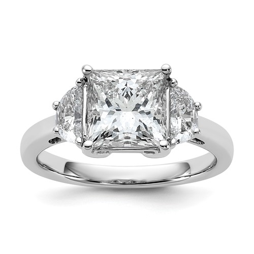 14K White Gold 0.62 Carat Lab Grown Diamond VS SI+ G+ Half Moon 2.50 Carat Princess Center Semi Mount Three Stone Engagement Ring