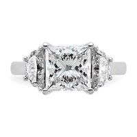 14K White Gold 4 Carat Certified Lab Grown Diamond VS+ F+ Princess and Half Moon Complete Three Stone Engagement Ring view 4