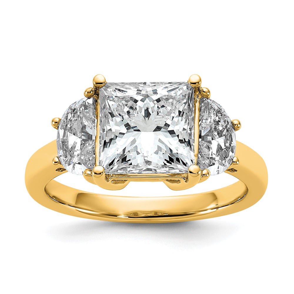 14K Yellow Gold 4 Carat Certified Lab Grown Diamond VS SI+ G+ Princess and Half Moon Complete Three Stone Engagement Ring