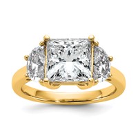 14K Yellow Gold 4 Carat Certified Lab Grown Diamond VS SI+ G+ Princess and Half Moon Complete Three Stone Engagement Ring view 1