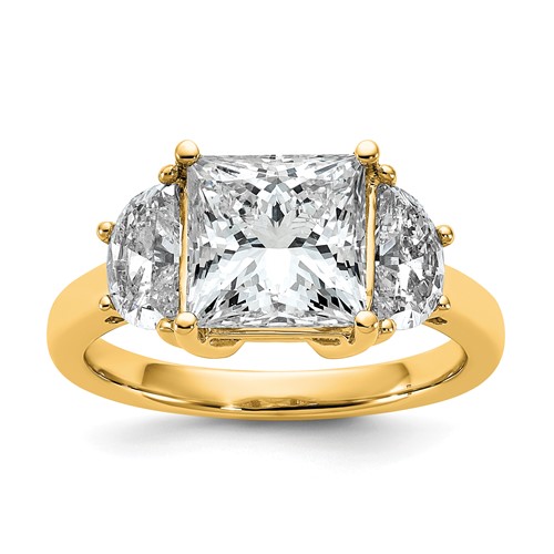 14K Yellow Gold 4 Carat Certified Lab Grown Diamond VS SI+ G+ Princess and Half Moon Complete Three Stone Engagement Ring
