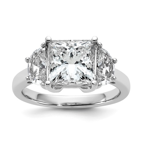 14K White Gold 1 Carat Lab Grown Diamond VS SI+ G+ Half Moon 3 Carat Princess Center Semi Mount Three Stone Engagement Ring