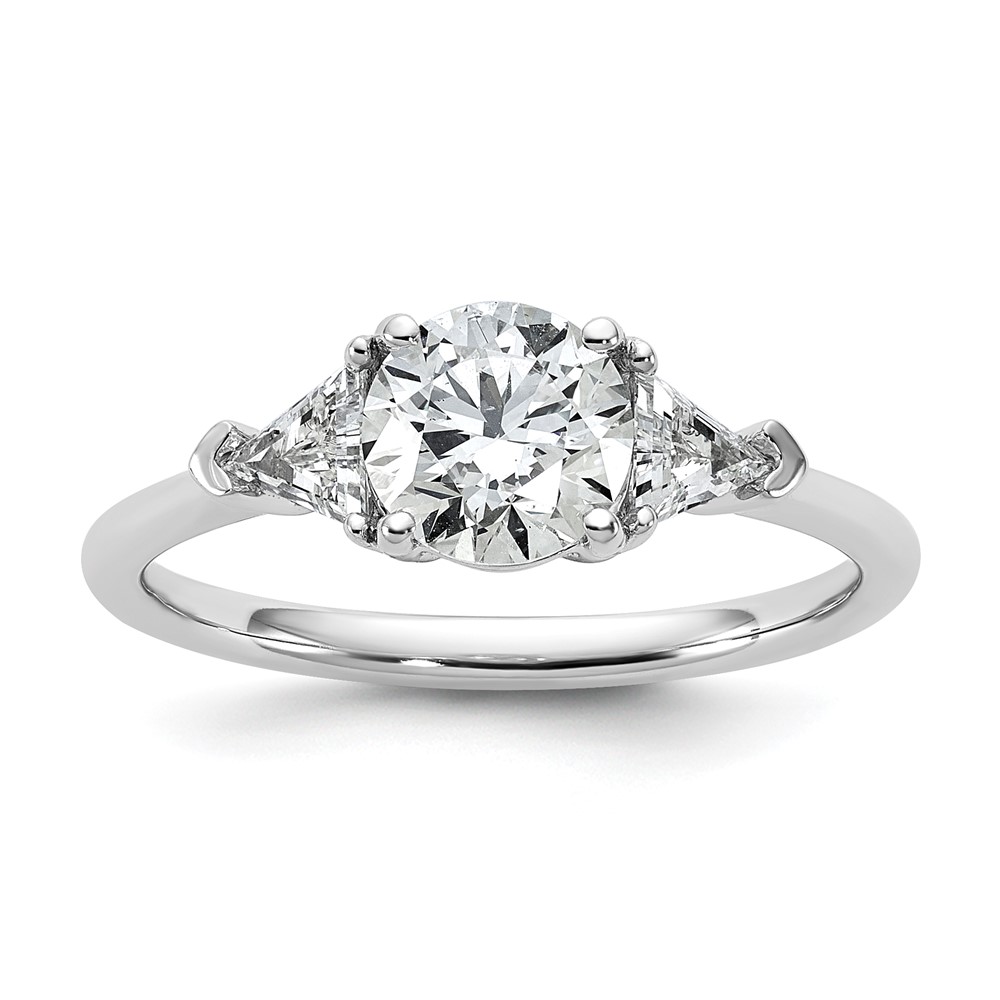 14K White Gold 1.50 Carat Certified Lab Grown Diamond VS SI+ G+ Round and Triangle Complete Three Stone Engagement Ring