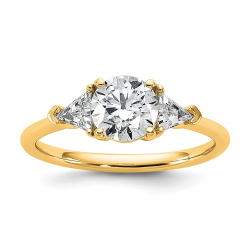 14K Yellow Gold 1.50 Carat Certified Lab Grown Diamond VS+ F+ Round and Triangle Complete Three Stone Engagement Ring