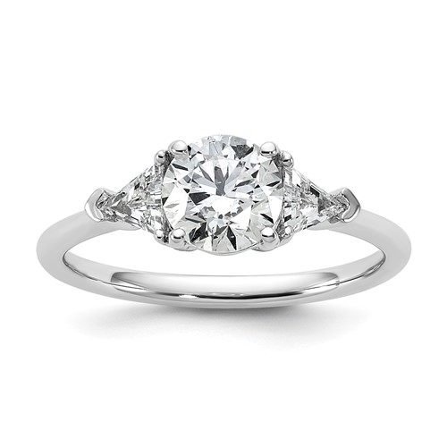14K White Gold 0.50 Carat Lab Grown Diamond VS SI+ G+ Triangle 1 Carat Round Semi Mount Three Stone Engagement Ring