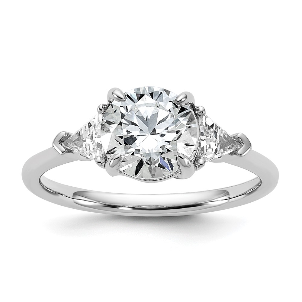 14K White Gold 2 Carat Certified Lab Grown Diamond VS+ F+ Round and Triangle Complete Three Stone Engagement Ring