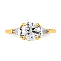 14K Yellow Gold 0.50 Carat Lab Grown Diamond VS SI+ G+ Triangle 1.50 Carat Round Semi Mount Three Stone Engagement Ring view 4