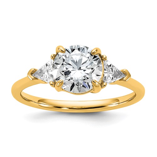 14K Yellow Gold 0.50 Carat Lab Grown Diamond VS SI+ G+ Triangle 1.50 Carat Round Semi Mount Three Stone Engagement Ring