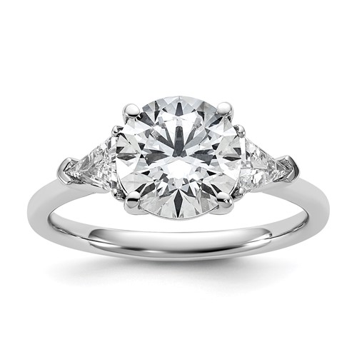 14K White Gold 2.50 Carat Certified Lab Grown Diamond VS+ F+ Round and Triangle Complete Three Stone Engagement Ring