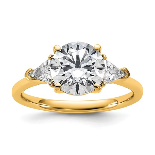 14K Yellow Gold 2.50 Carat Certified Lab Grown Diamond VS+ F+ Round and Triangle Complete Three Stone Engagement Ring