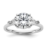 14K White Gold 0.50 Carat Lab Grown Diamond VS SI+ G+ Triangle 2 Carat Round Semi Mount Three Stone Engagement Ring view 1