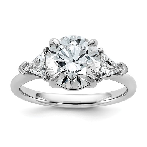 14K White Gold 3.12 Carat Certified Lab Grown Diamond VS+ F+ Round and Triangle Complete Three Stone Engagement Ring
