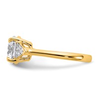 14K Yellow Gold 3.12 Carat Certified Lab Grown Diamond VS SI+ G+ Round and Triangle Complete Three Stone Engagement Ring view 3