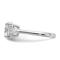 14K White Gold 0.62 Carat Lab Grown Diamond VS+ F+ Triangle 2.50 Carat Round Semi Mount Three Stone Engagement Ring view 3