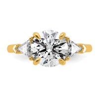 14K Yellow Gold 0.62 Carat Lab Grown Diamond VS+ F+ Triangle 2.50 Carat Round Semi Mount Three Stone Engagement Ring view 4