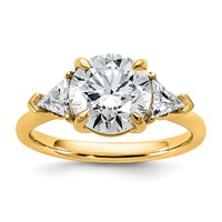 14K Yellow Gold 0.62 Carat Lab Grown Diamond VS+ F+ Triangle 2.50 Carat Round Semi Mount Three Stone Engagement Ring view 1