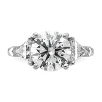 14K White Gold 4.12 Carat Certified Lab Grown Diamond VS+ F+ Round and Triangle Complete Three Stone Engagement Ring view 4