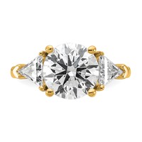 14K Yellow Gold 4.12 Carat Certified Lab Grown Diamond VS SI+ G+ Round and Triangle Complete Three Stone Engagement Ring view 4