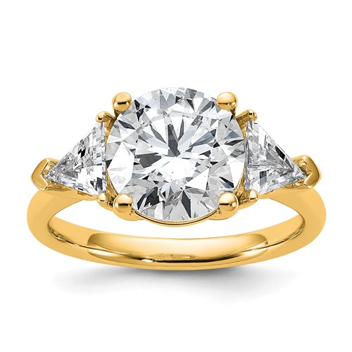 14K Yellow Gold 4.12 Carat Certified Lab Grown Diamond VS SI+ G+ Round and Triangle Complete Three Stone Engagement Ring