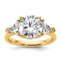 14K Yellow Gold 1.12 Carat Lab Grown Diamond VS SI+ G+ Triangle 3 Carat Round Semi Mount Three Stone Engagement Ring view 1