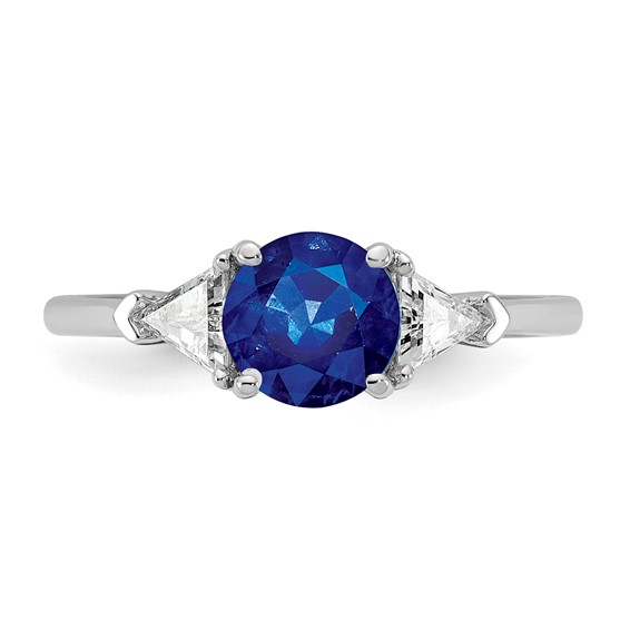 14kw GH/SI Diamond and Sapphire Eng. Ring with Round Ctr and Trillion Sides