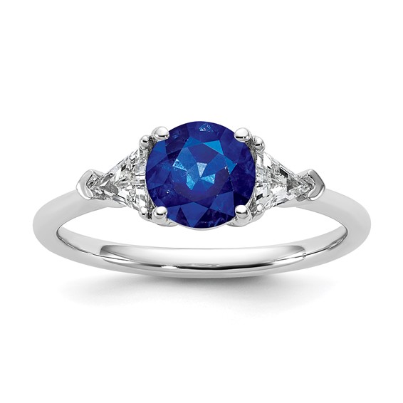 14kw GH/SI Diamond and Sapphire Eng. Ring with Round Ctr and Trillion Sides