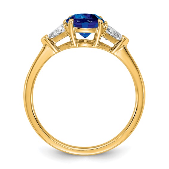 14ky GH/SI Diamond and Sapphire Eng. Ring with Round Ctr and Trillion Sides